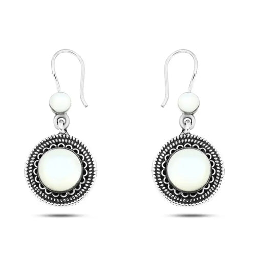 Egyptian Silver Earrings Crowned with a Pearl Stone - 925 silver - White
