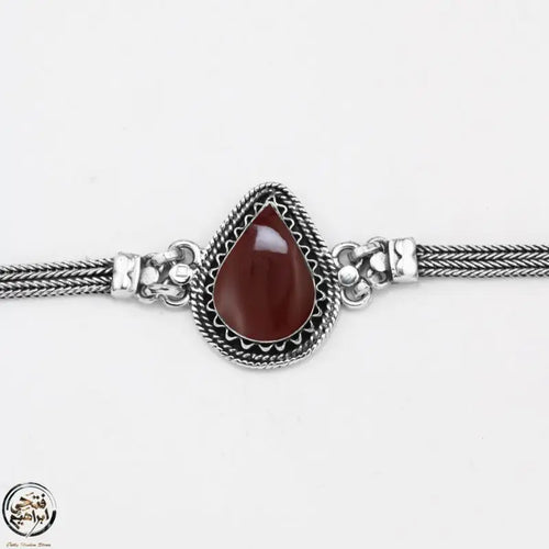 Egyptian Women Silver Bracelet Crowned with Agate Stone - Brown - Bracelets