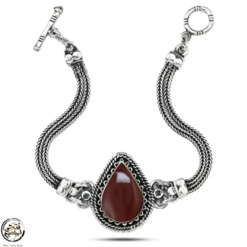 Egyptian Women Silver Bracelet Crowned with Agate Stone - Brown - Bracelets