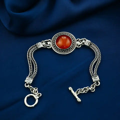 Egyptian Women Silver Bracelet Crowned with Agate Stone - Brown