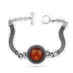 Egyptian Women Silver Bracelet Crowned with Agate Stone - Brown
