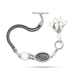Egyptian Women Silver Bracelet Crowned with Pearl Stone - White - Bracelets
