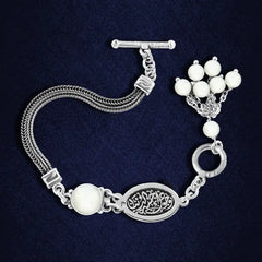 Egyptian Women Silver Bracelet Crowned with Pearl Stone - White - Bracelets