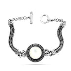 Egyptian Women Silver Bracelet Crowned with Pearl Stone - White