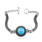 Egyptian Women Silver Bracelet Crowned with Turquoise Stone - Turquoise