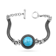 Egyptian Women Silver Bracelet Crowned with Turquoise Stone - Turquoise