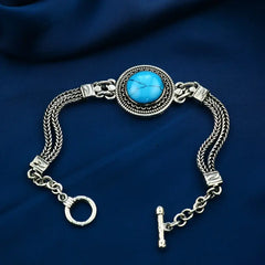 Egyptian Women Silver Bracelet Crowned with Turquoise Stone - Turquoise