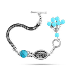 Egyptian Women Silver Bracelet Crowned with Turquoise Stone - Turquoise - Bracelets