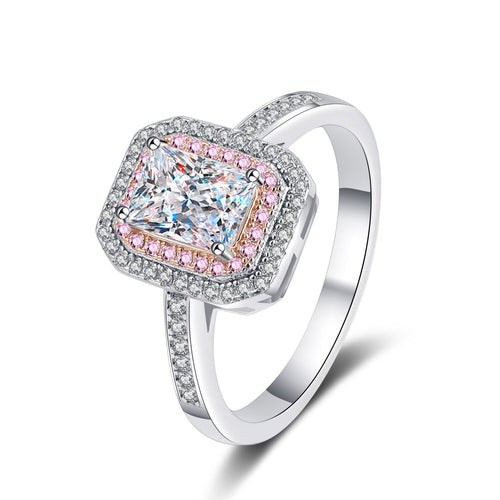 925 sterling silver ring with an emerald-cut Moissanite stone, delivering exceptional brilliance and fire.