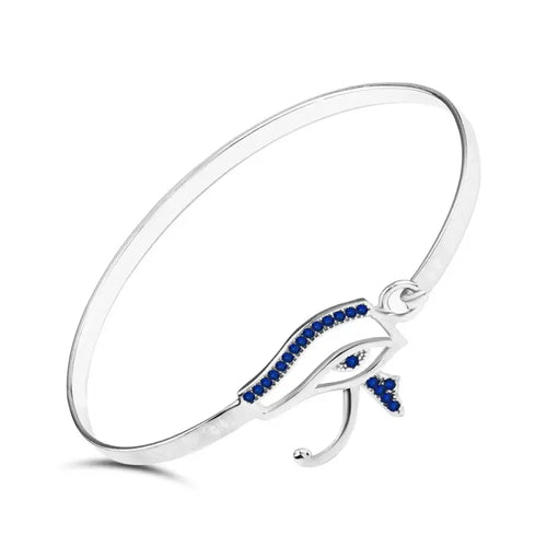 Eye of Horus 925 Egyptian Silver Bangle - Blue - Blue - Bangels