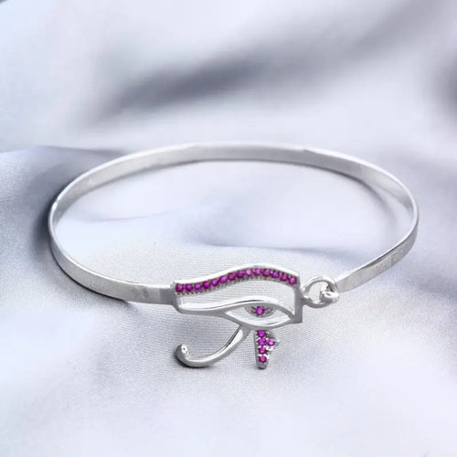 Eye of Horus 925 Egyptian Silver Bangle - Purple - Red