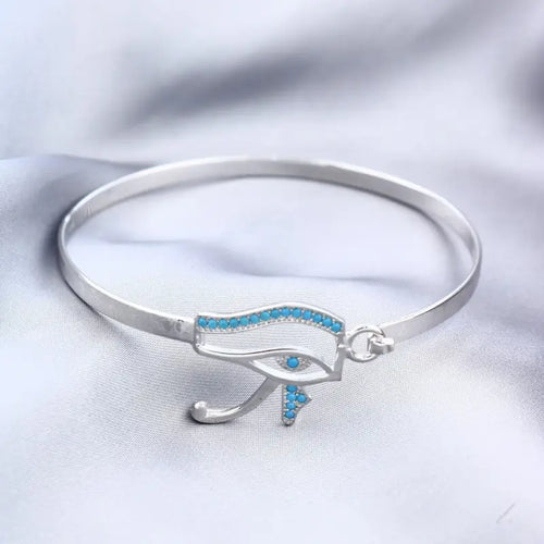 Eye of Horus 925 Egyptian Silver Bangle - Turquoise - Aquamarine