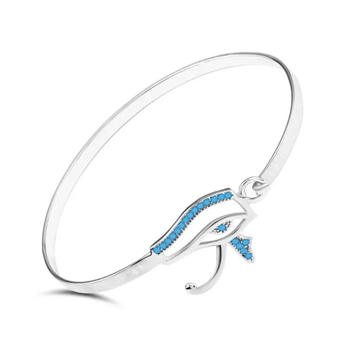 Eye of Horus 925 Egyptian Silver Bangle - Turquoise - Aquamarine