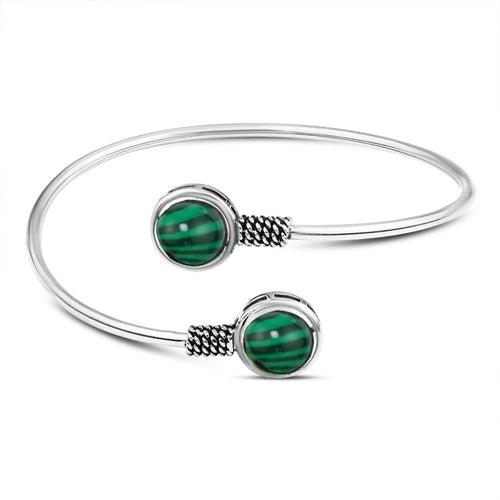 Egyptian Sterling Silver 925 Open Bracelet with Malachite Stone