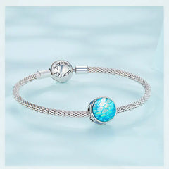 Fish Scale charm - 925 Sterling Silver - Blue