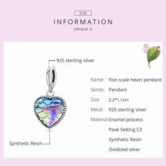 Fish Scale Heart Charm - 925 sterling silver - fathyibrahim