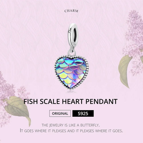 Fish Scale Heart Charm - 925 sterling silver - fathyibrahim