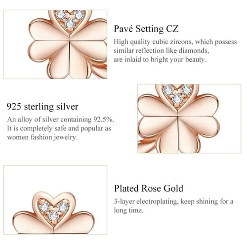 Flower 925 Silver Earrings For Women - Rose gold - Transparent