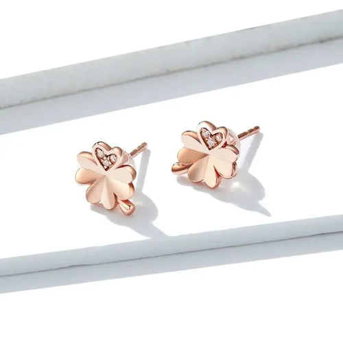 Flower 925 Silver Earrings For Women - Rose gold - Transparent