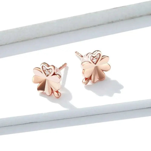 Flower 925 Silver Earrings For Women - Rose gold - Transparent