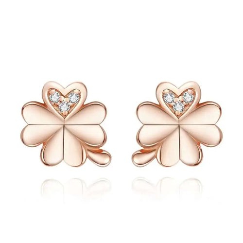 Flower 925 Silver Earrings For Women - Rose gold - Transparent