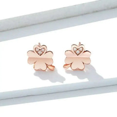 Flower 925 Silver Earrings For Women - Rose gold - Transparent