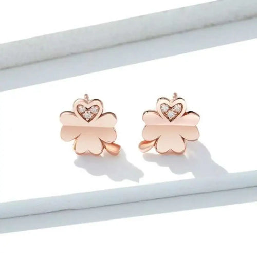 Flower 925 Silver Earrings For Women - Rose gold - Transparent