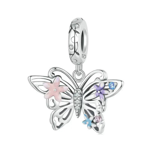 Flower Butterfly Charm - 925 sterling silver - White