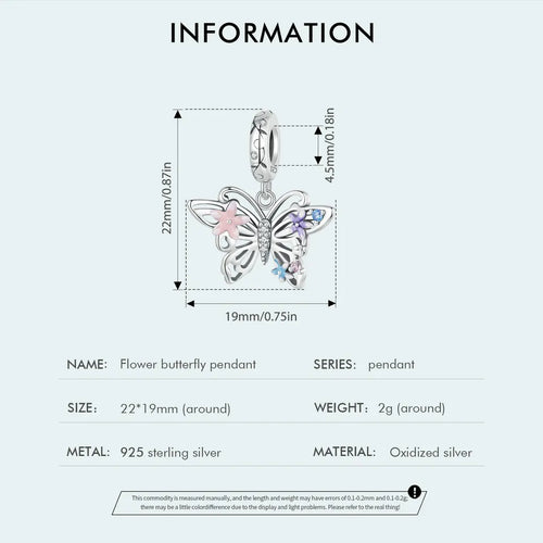Flower Butterfly Charm - 925 sterling silver - fathyibrahim