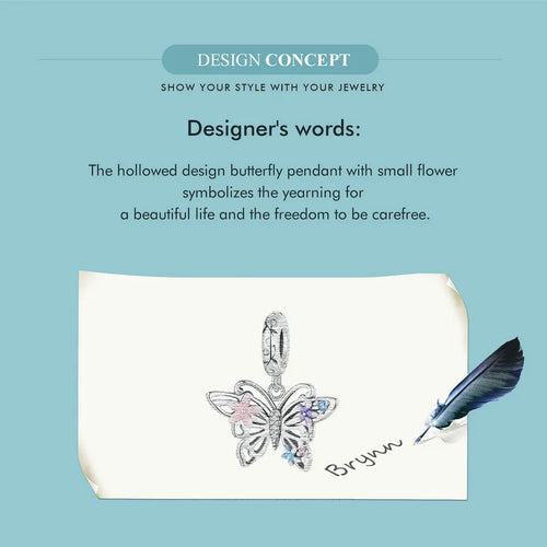 Flower Butterfly Charm - 925 sterling silver - fathyibrahim