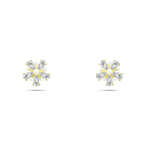 Flower crowned with zircon and pearl Earring - 925 sterling silver - fathyibrahim