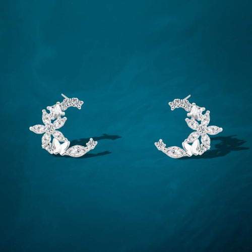 Flower Earring with Sparkling Zircon - 925 sterling silver - fathyibrahim