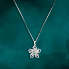 Flower Necklace with Zircon Stones - 925 Sterling Silver - Transparent - NECKLACES