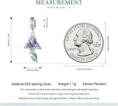Flower pendant charm - 925 sterling silver - Multi Color