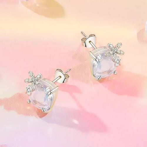 Flower Shaped Earrings - 925 Sterling Silver - Multi Color