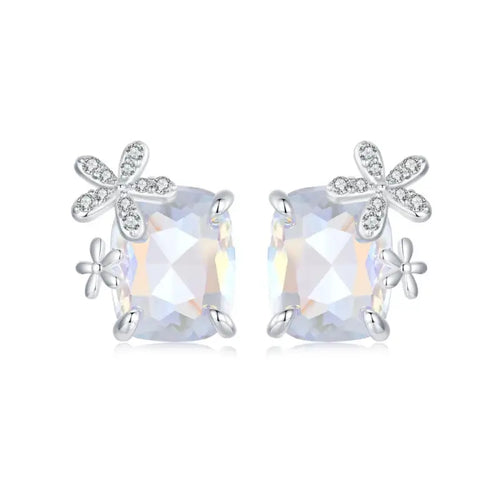 Flower Shaped Earrings - 925 Sterling Silver - Multi Color
