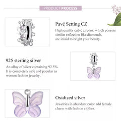 Glazed butterfly 925 Silver Charm - White