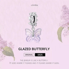Glazed butterfly 925 Silver Charm - White