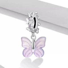 Glazed butterfly 925 Silver Charm - White