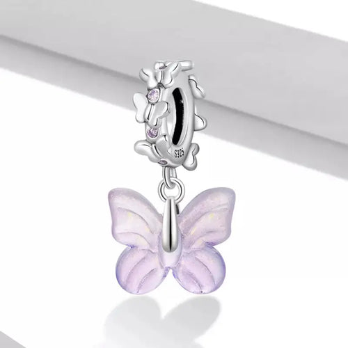Glazed butterfly 925 Silver Charm - White
