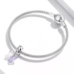 Glazed butterfly 925 Silver Charm - White