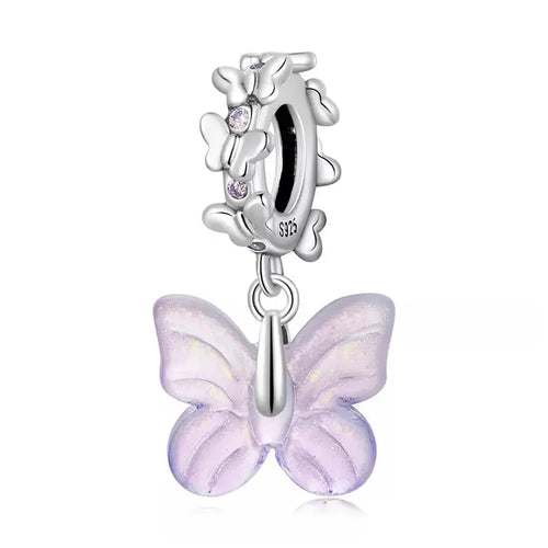 Glazed butterfly 925 Silver Charm - White