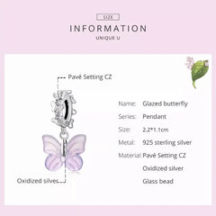 Glazed butterfly 925 Silver Charm - White