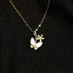 Gold Butterfly 925 Silver Necklace - White - NECKLACES