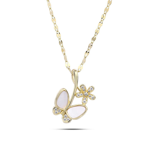 Gold Butterfly 925 Silver Necklace - White - NECKLACES