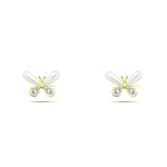 Gold Butterfly Earring with pearls and sparkling zircon - 925 Sterling Silver - fathyibrahim