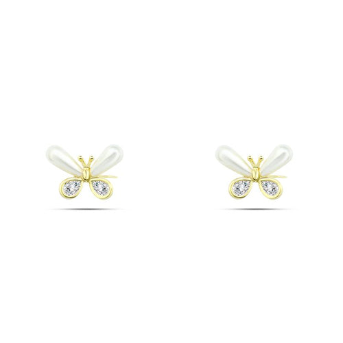 Gold Butterfly Earring with pearls and sparkling zircon - 925 Sterling Silver - fathyibrahim