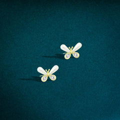 Gold Butterfly Earring with pearls and sparkling zircon - 925 Sterling Silver - fathyibrahim