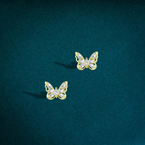 Gold Butterfly Earring with Shiny Zircon Stones - 925 Sterling Silver - fathyibrahim