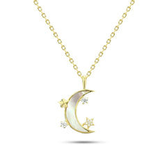 Gold Crescent and Stars 925 Silver Necklace - Multi Color - NECKLACES